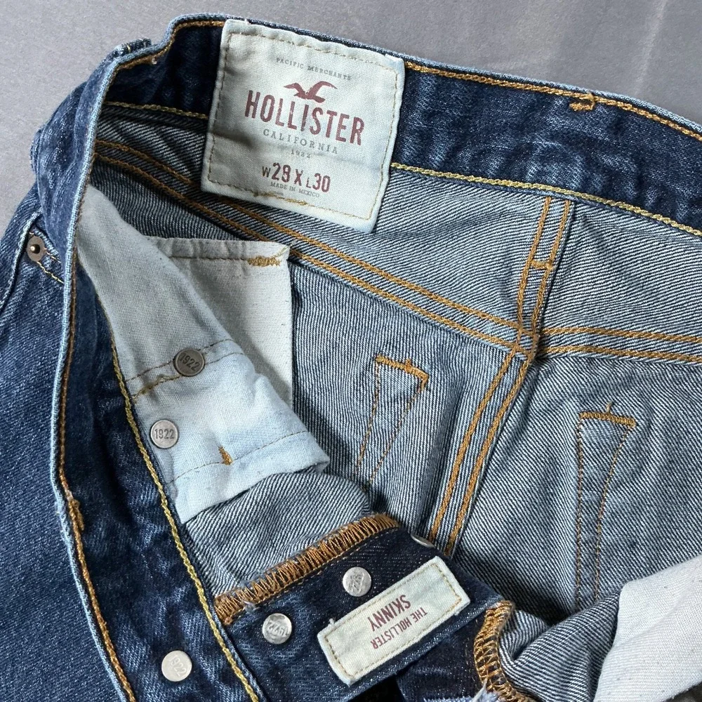 Hollister Skinny Jeans Mens 28x30 Dark Wash Button Fly Denim Blue